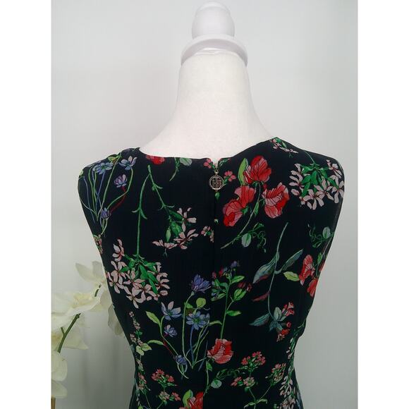 Tommy Hilfiger Womens Black Floral Sleeveless Midi Hi-Low A-Line Dress Size 14 - Picture 6 of 9